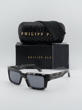 Philipp Plein SPP044M 809X Rectangle Sunglasses - Black / Smoke